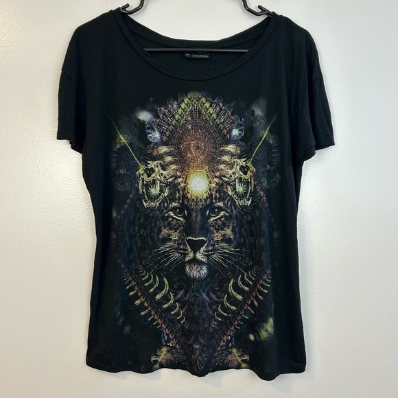 The Kooples Enchanted Tiger Black Short Sleeve Black T-shirt Size Small - Picture 2 of 10